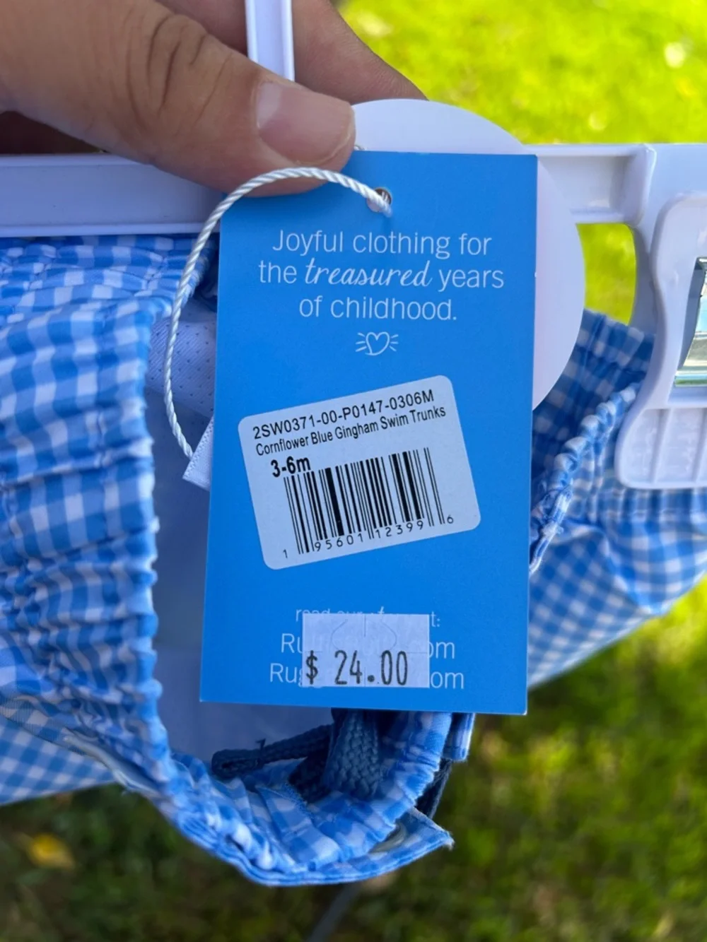 RuggedButts Blue Gingham Girls' Swim Trunks with UPF 50+